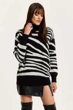 Mono Zebra High Neck Jumper by Liquorish