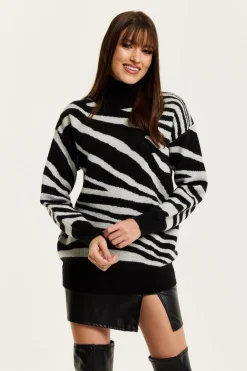 Mono Zebra High Neck Jumper by Liquorish