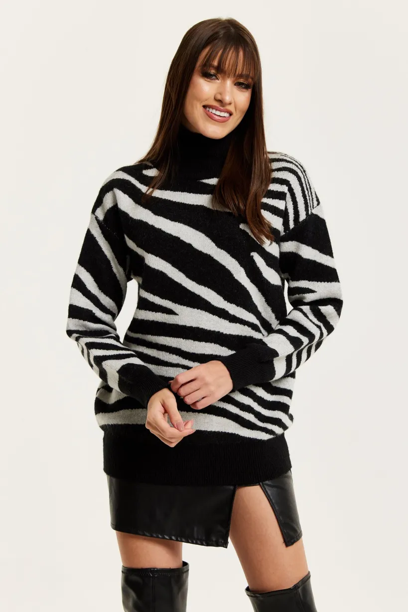 Mono Zebra High Neck Jumper by Liquorish