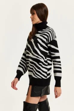Mono Zebra High Neck Jumper by Liquorish