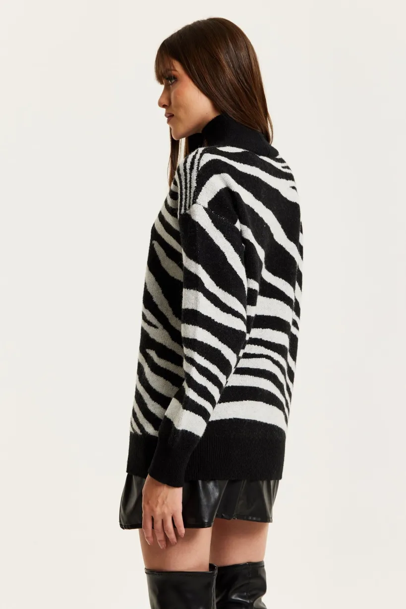 Mono Zebra High Neck Jumper by Liquorish