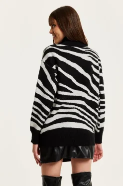Mono Zebra High Neck Jumper by Liquorish