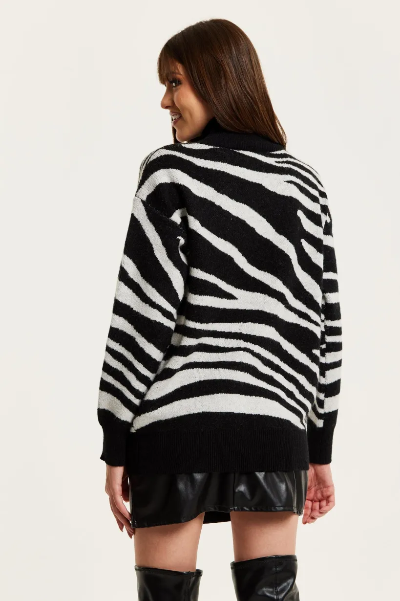 Mono Zebra High Neck Jumper by Liquorish
