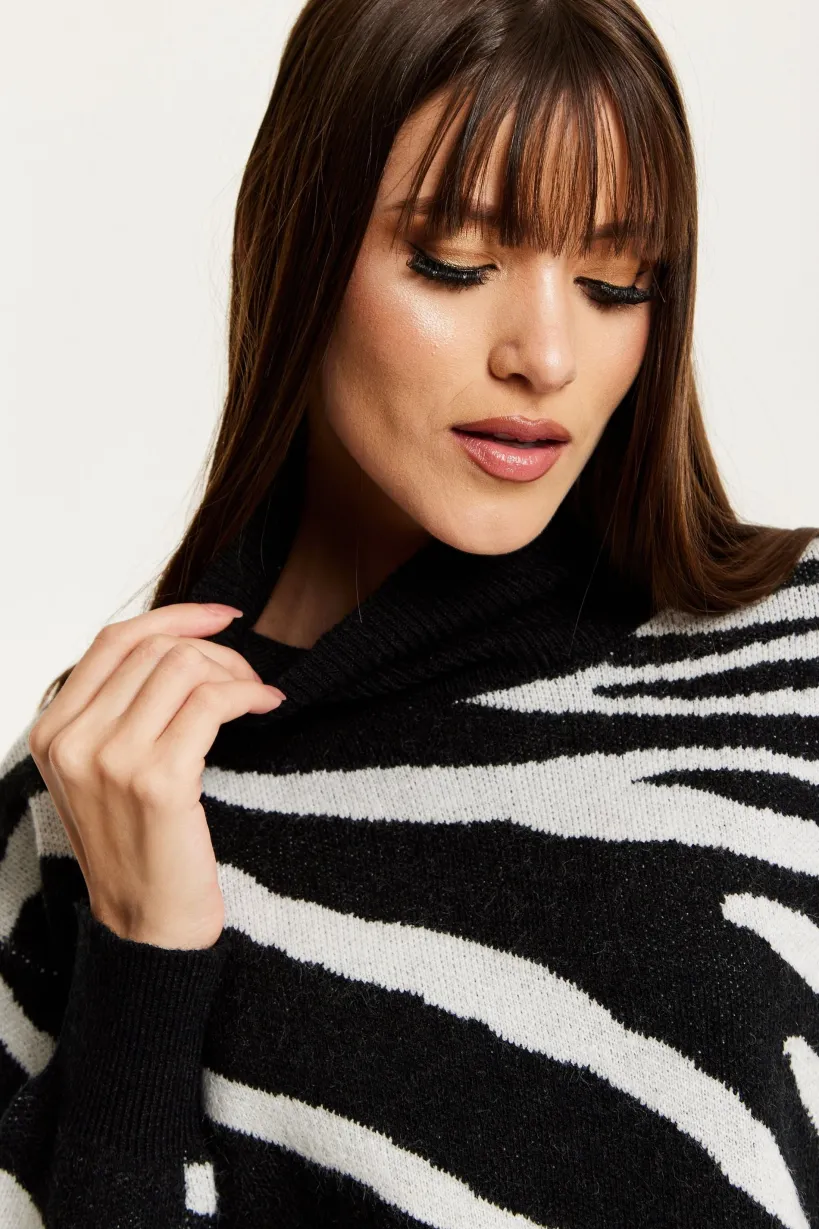 Mono Zebra High Neck Jumper by Liquorish