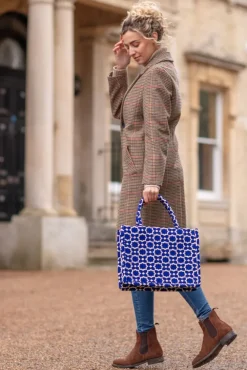 Moroccan Geometric Print Fabric Tote Bag In Blue by Berber Leather