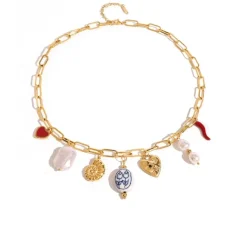 Multi Detail Charm Necklace In Gold by Last True Angel