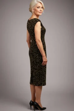 Multi Sequin & Velvet Bardot Midi Dress - Gold by Goddiva