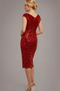 Multi Sequin & Velvet Bardot Midi Dress - Red by Goddiva