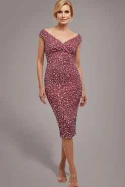 Multi Sequin & Velvet Bardot Midi Dress - Blush Pink by Goddiva