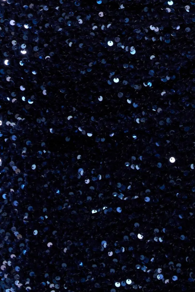 Multi Sequin & Velvet Bardot Maxi Dress - Navy Blue by Goddiva