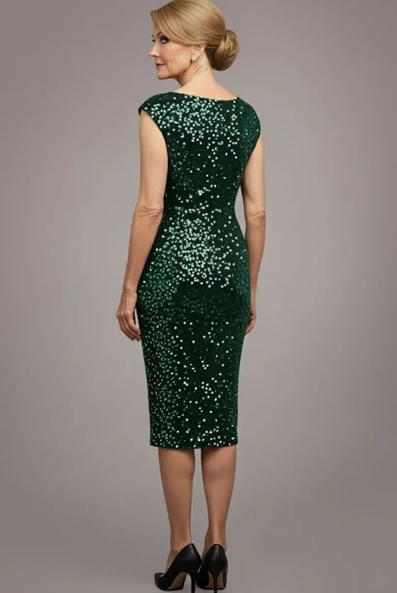 Multi Sequin & Velvet Bardot Midi - Emerald Green by Goddiva