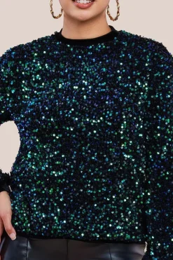 Multi Sequin Velvet Jumper - Emerald Green by Goddiva