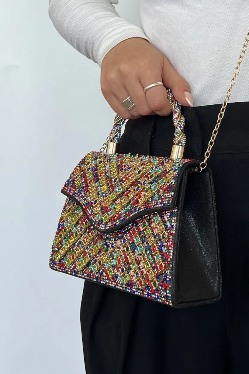 Multicolour Embellished Top Handle Bag by SVNX