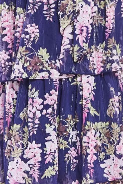 Multilayered Chiffon Maxi Dress - Navy Floral by Goddiva