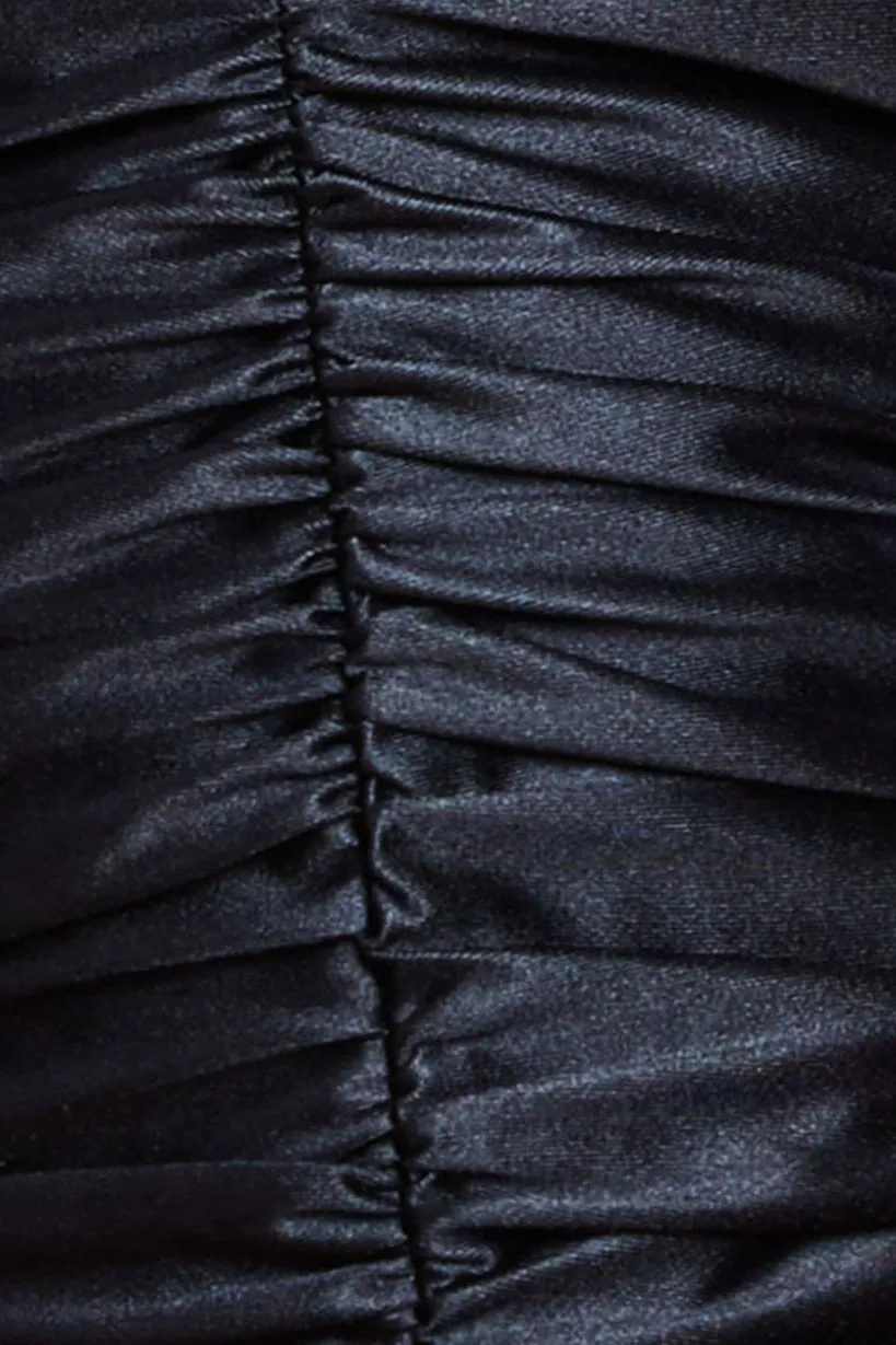 Multi-Tied Satin Gathered Ring Maxi Dress - Black by Goddiva