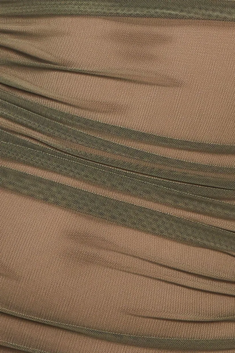 Naked Ruched Bodycon Midi Dress - Khaki by Goddiva