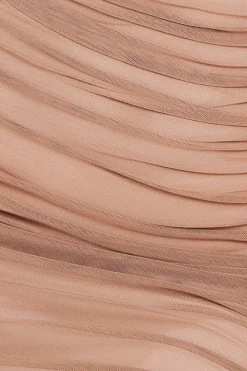 Naked Ruched Bodycon Midi Dress - Camel by Goddiva