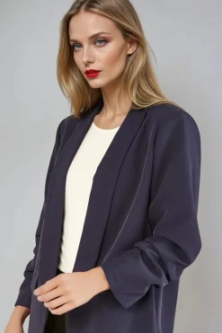 Navy Blazer With Ruched Sleeves by Aftershock London
