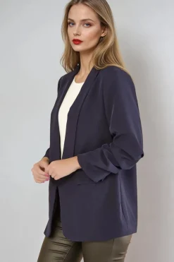 Navy Blazer With Ruched Sleeves by Aftershock London