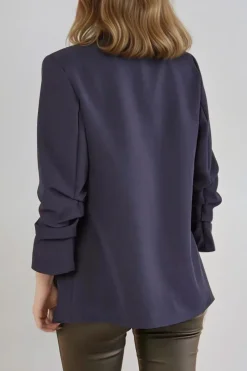 Navy Blazer With Ruched Sleeves by Aftershock London
