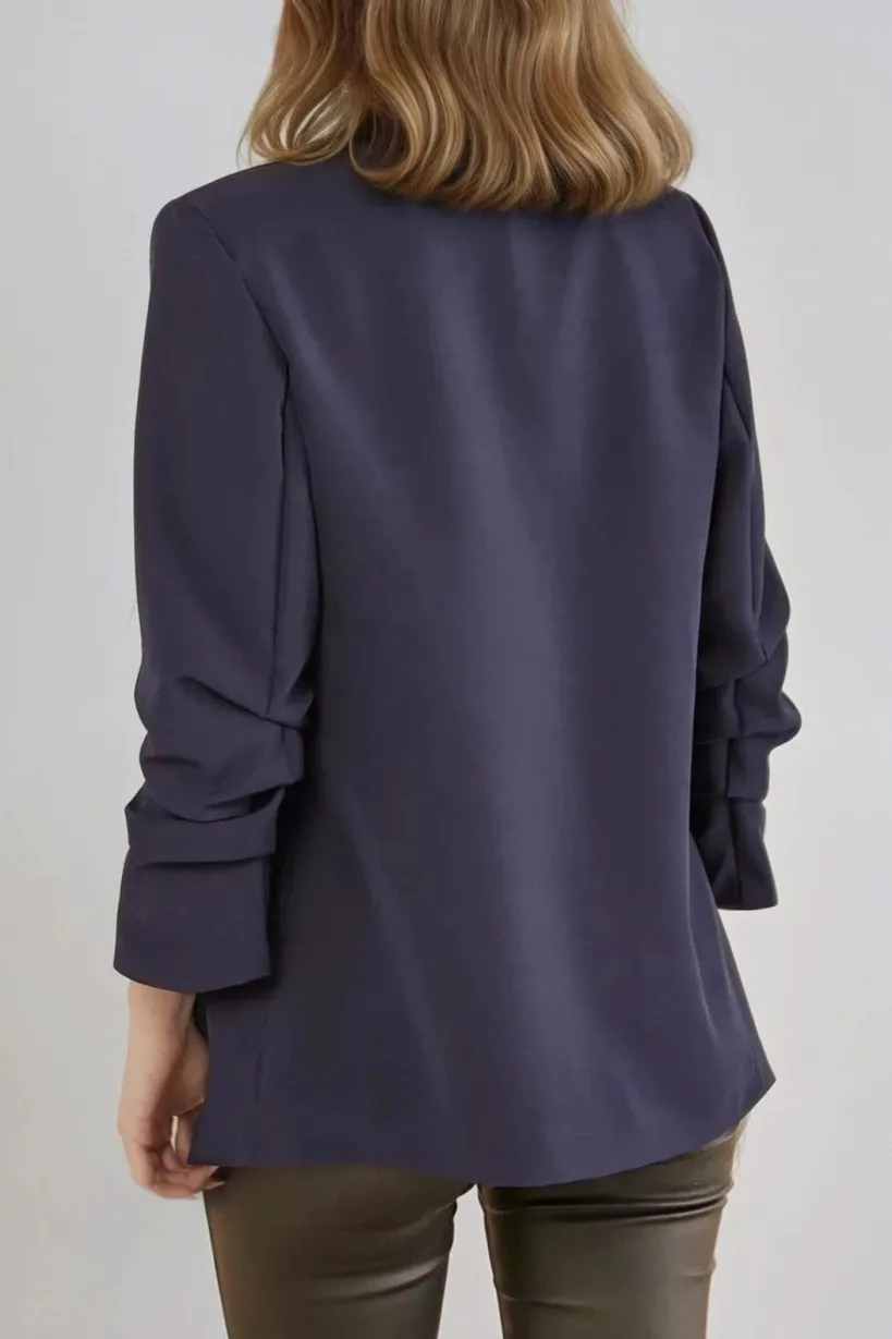 Navy Blazer With Ruched Sleeves by Aftershock London