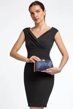 Navy Satin Clutch Bag With Tassels by Aftershock London