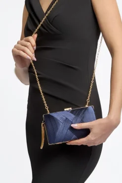 Navy Satin Clutch Bag With Tassels by Aftershock London