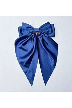 Navy Satin Hair Bow Navy Hair Clip Long Bow by QueenMee Accessories