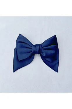 Navy Satin Hair Bow Navy Blue Hair Clip by QueenMee Accessories
