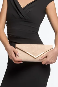Nude Suede Envelope Clutch Bag by Aftershock London