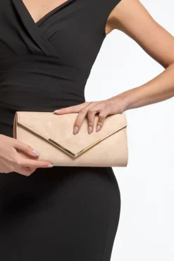 Nude Suede Envelope Clutch Bag by Aftershock London