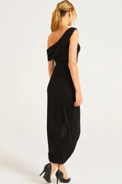Off Shoulder Faux Wrap Dress With Leg Slit by Angeleye