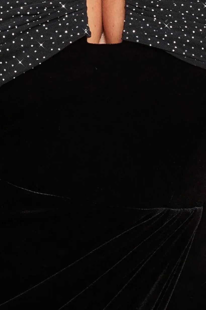 Off Shoulder Hotfix Diamante Wing Velvet Maxi Dress - Black by Goddiva Plus