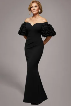 Off The Shoulder 3D Puffed Sleeve Sweetheart Maxi Dress - Black by Goddiva