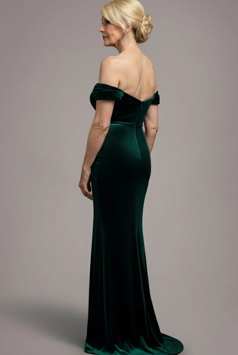 Off The Shoulder Deep Plunge Velvet Maxi Dress - Emerald Green by Goddiva