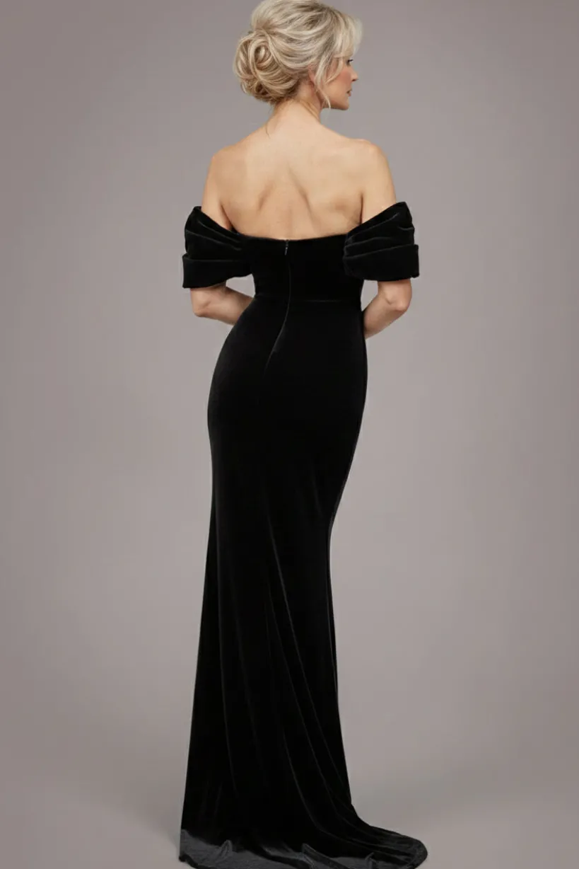 Off The Shoulder Deep Plunge Velvet Maxi Dress - Black by Goddiva