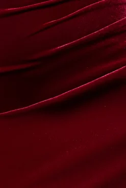 Off The Shoulder Deep Plunge Velvet Maxi Dress - Burgundy by Goddiva