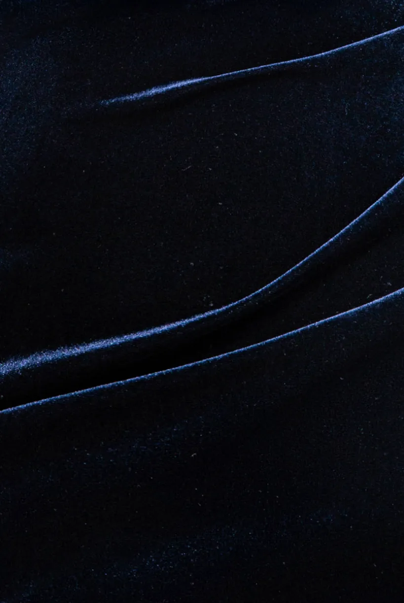 Off The Shoulder Deep Plunge Velvet Maxi Dress - Navy Blue by Goddiva