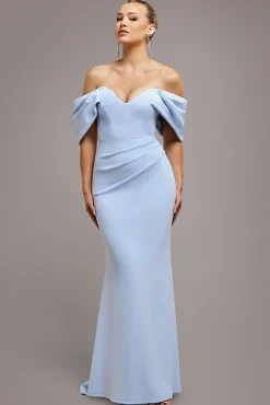 Off The Shoulder Draped Sleeve Maxi Dress - Blue by Goddiva