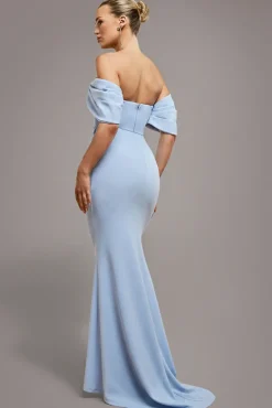 Off The Shoulder Draped Sleeve Maxi Dress - Blue by Goddiva