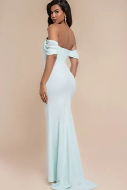 Off The Shoulder Draped Sleeve Maxi Dress With Diamante Neckline - Mint Green by Goddiva