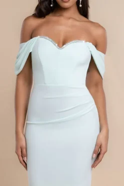 Off The Shoulder Draped Sleeve Maxi Dress With Diamante Neckline - Mint Green by Goddiva