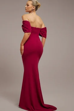Off The Shoulder Draped Sleeve Maxi Dress - Burgundy by Goddiva