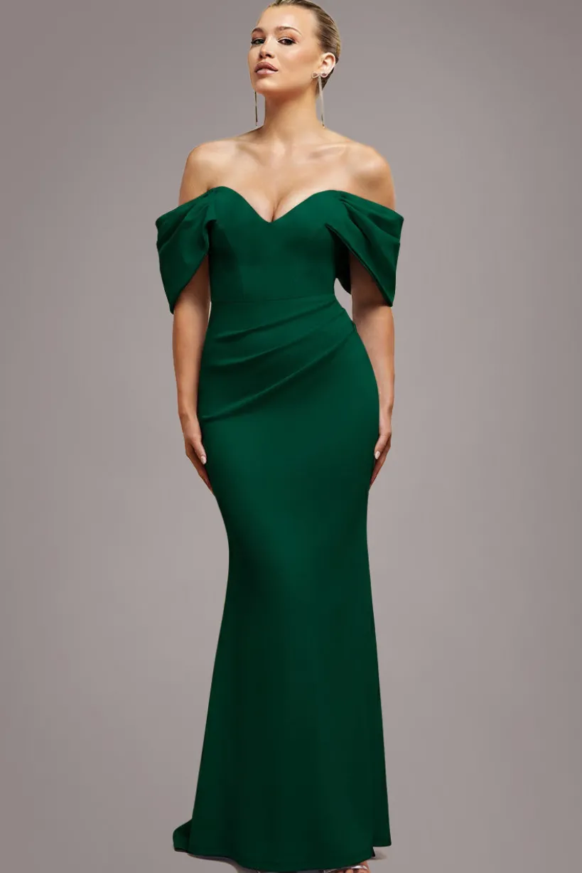 Off The Shoulder Draped Sleeve Maxi Dress - Emerald Green by Goddiva
