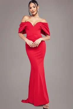 Off The Shoulder Draped Sleeve Maxi Dress - Red by Goddiva