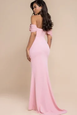 Off The Shoulder Draped Sleeve Maxi Dress With Diamante Neckline - Blush Pink by Goddiva