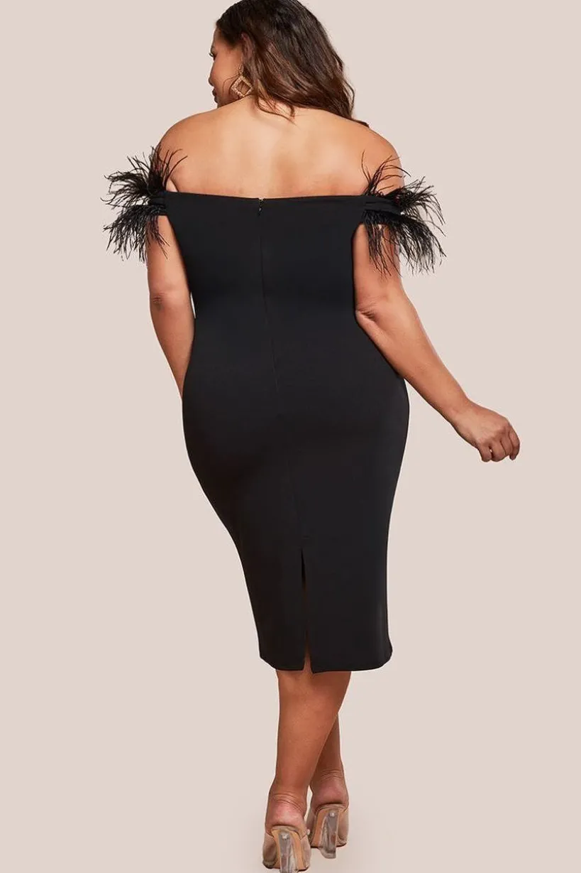 Off The Shoulder Feather Midi Dress - Black by Goddiva Plus