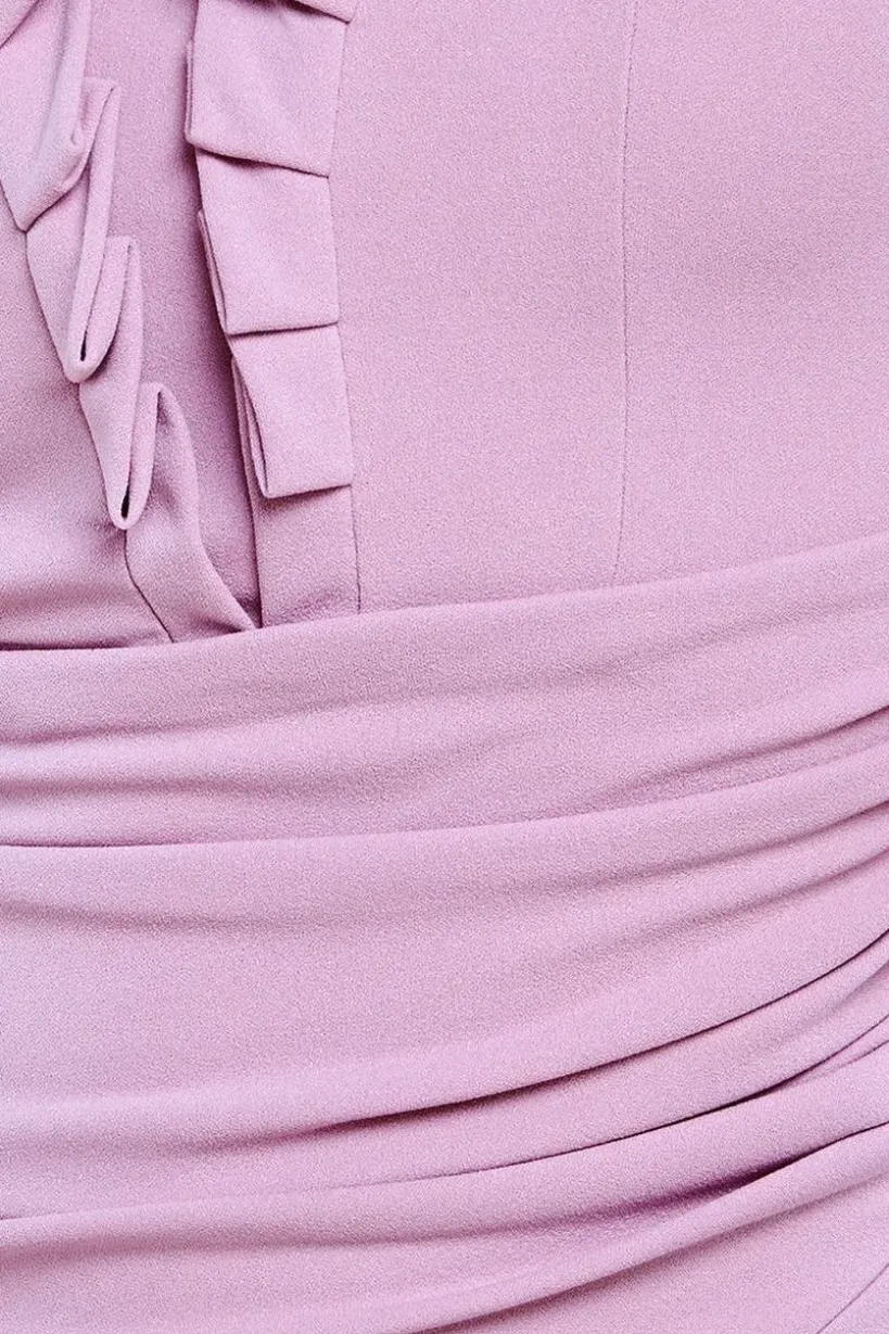 Off The Shoulder Frill Bodice Midi Dress - Rose Pink by Goddiva