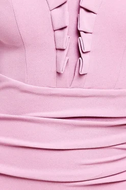 Off The Shoulder Frill Gathered Maxi Dress - Rose Pink by Goddiva