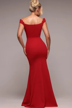 Off The Shoulder Frill Gathered Maxi Dress - Red by Goddiva